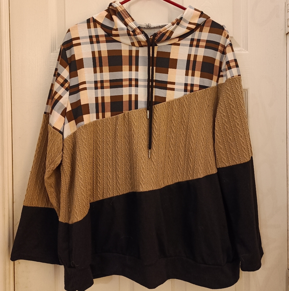 Women's Plaid and Cable Knit Sweater